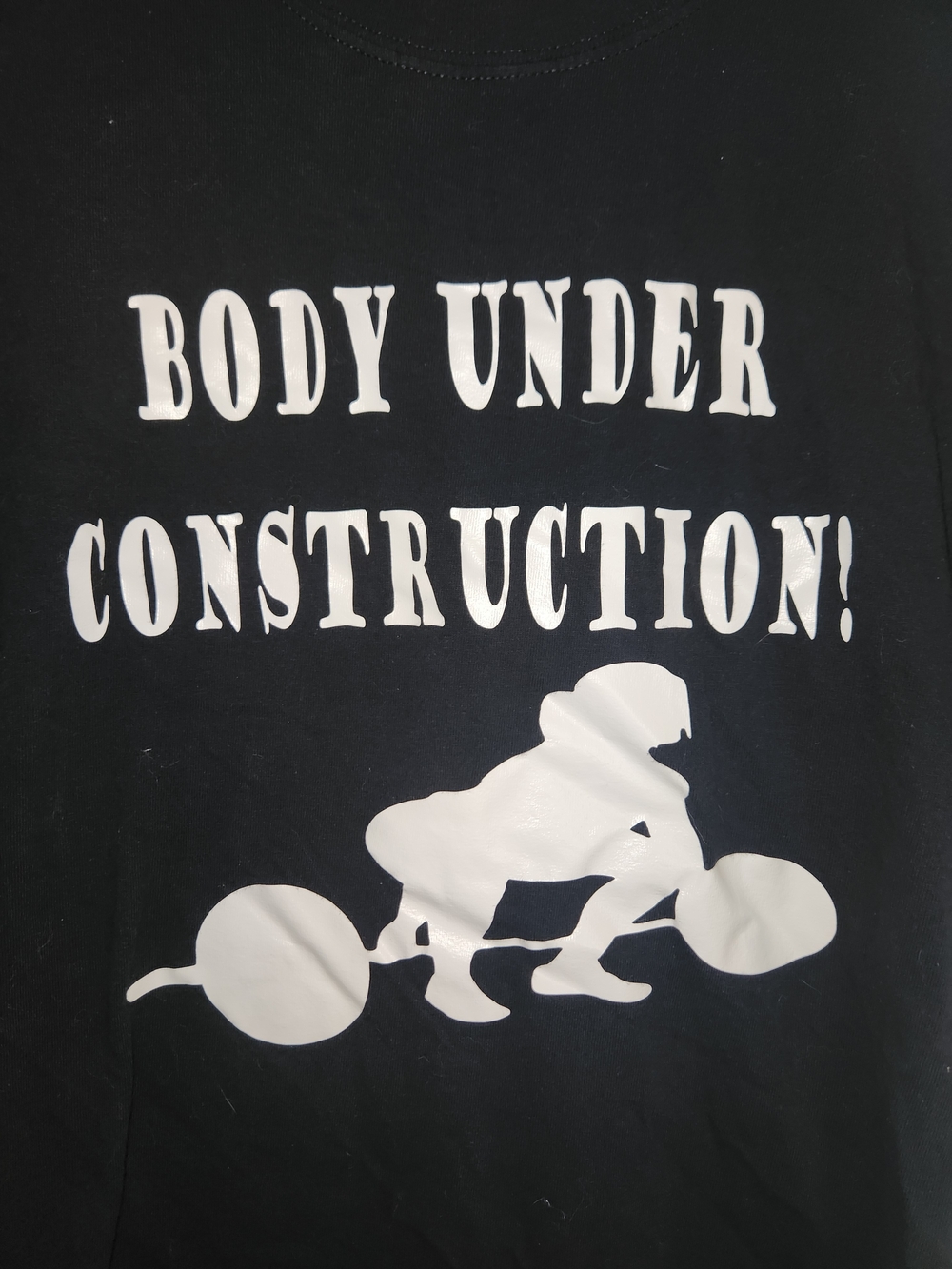 Gildan Women's Black Tee with White "BODY UNDER CONSTRUCTION!" Graphic
